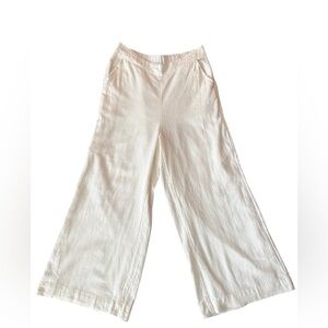New! Free People Wide Leg Cropped Linen Trouser Pants White/cream XS